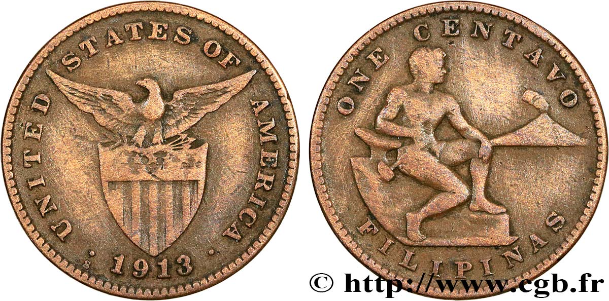 PHILIPPINES 1 Centavo - Administration Américaine forgeron et Mont Mayon 1913 San Francisco - S TB+ 