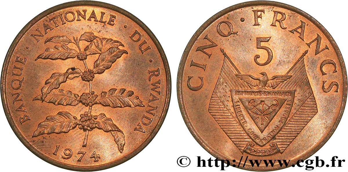 RWANDA 5 Francs 1974  SPL 
