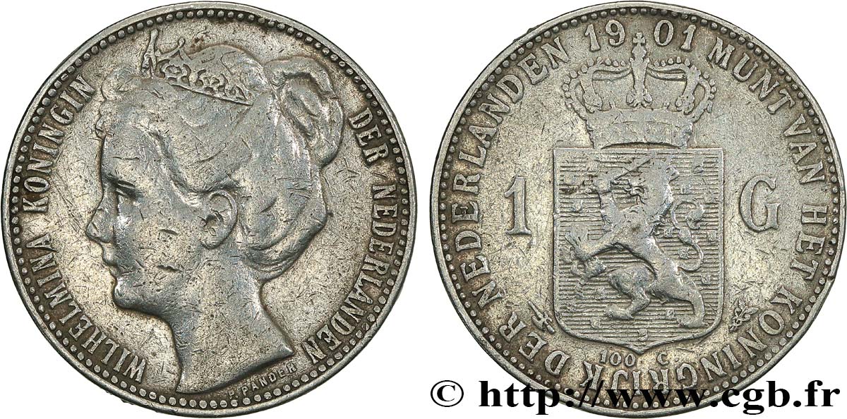 PAYS-BAS - ROYAUME DES PAYS-BAS - WILHELMINE 1 Gulden 1901 Utrecht BC+ 