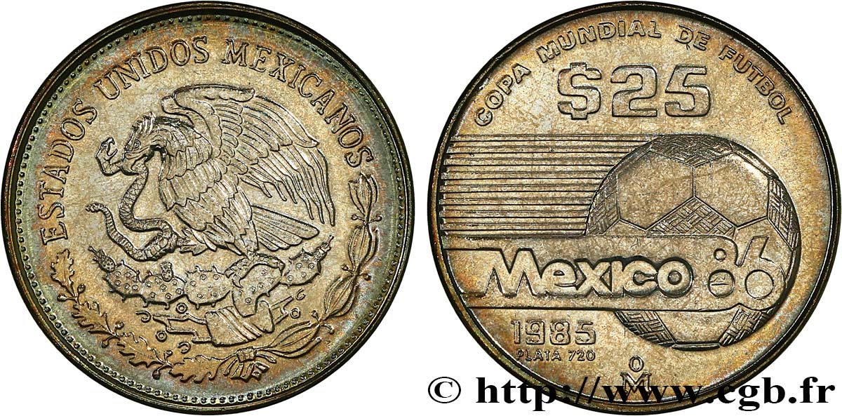 MEXIQUE 25 Pesos Proof coupe du Monde de football 1986 1986  FDC 
