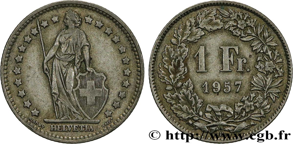 SUISSE 1 Franc Helvetia 1957 Berne TTB 
