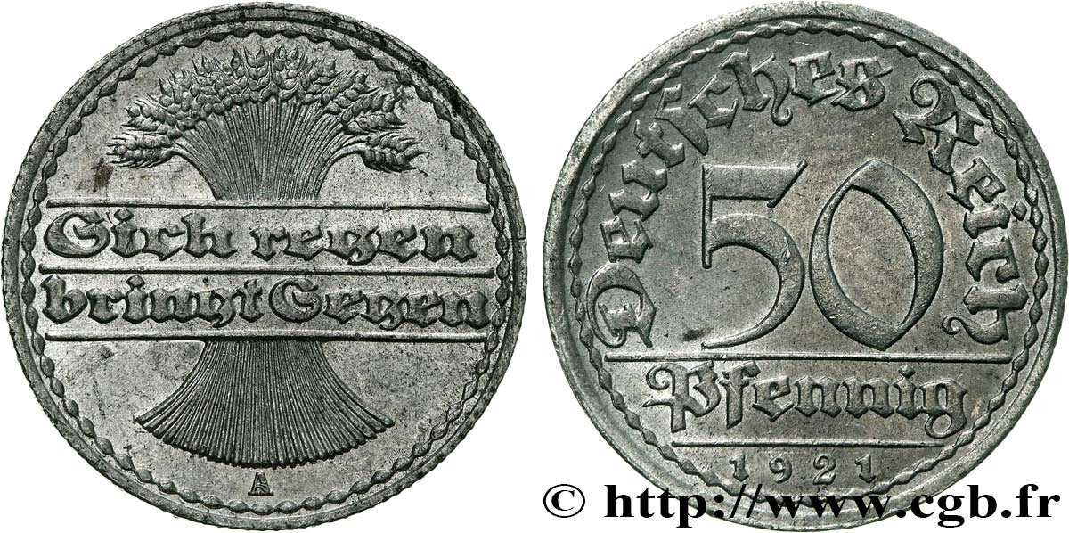 ALEMANIA 50 Pfennig gerbe de blé “sich regen bringt segen“ 1921 Berlin - A EBC 