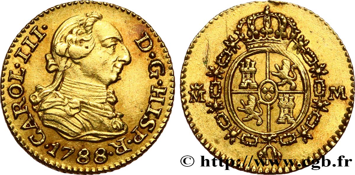ESPAGNE 1/2 Escudo Charles III 1788 Madrid TTB 