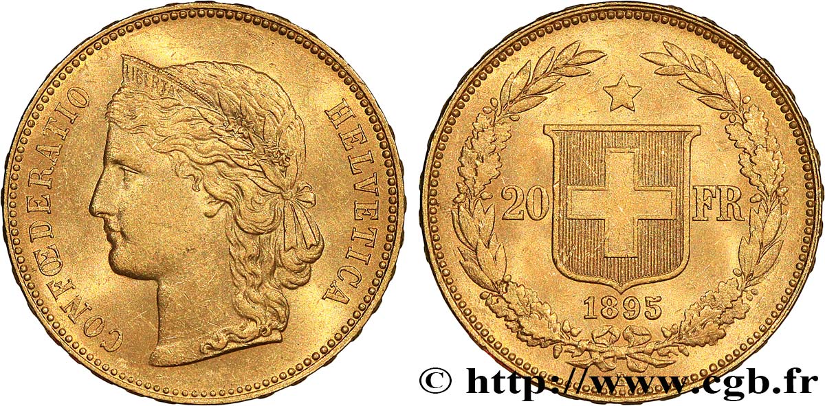 INVESTMENT GOLD 20 Francs or buste diadémé d Helvetia 1895 Berne fVZ 