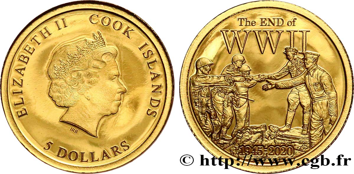COOK ISLANDS 5 Dollar Proof 75e anniversaire de la fin de la Seconde Guerre Mondiale 2020  MS 