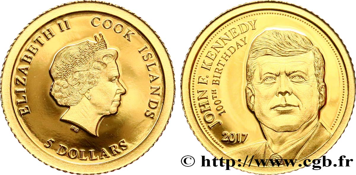ÎLES COOK  5 Dollar Proof 100e anniversaire de la naissance de John F. Kennedy 2017  FDC 