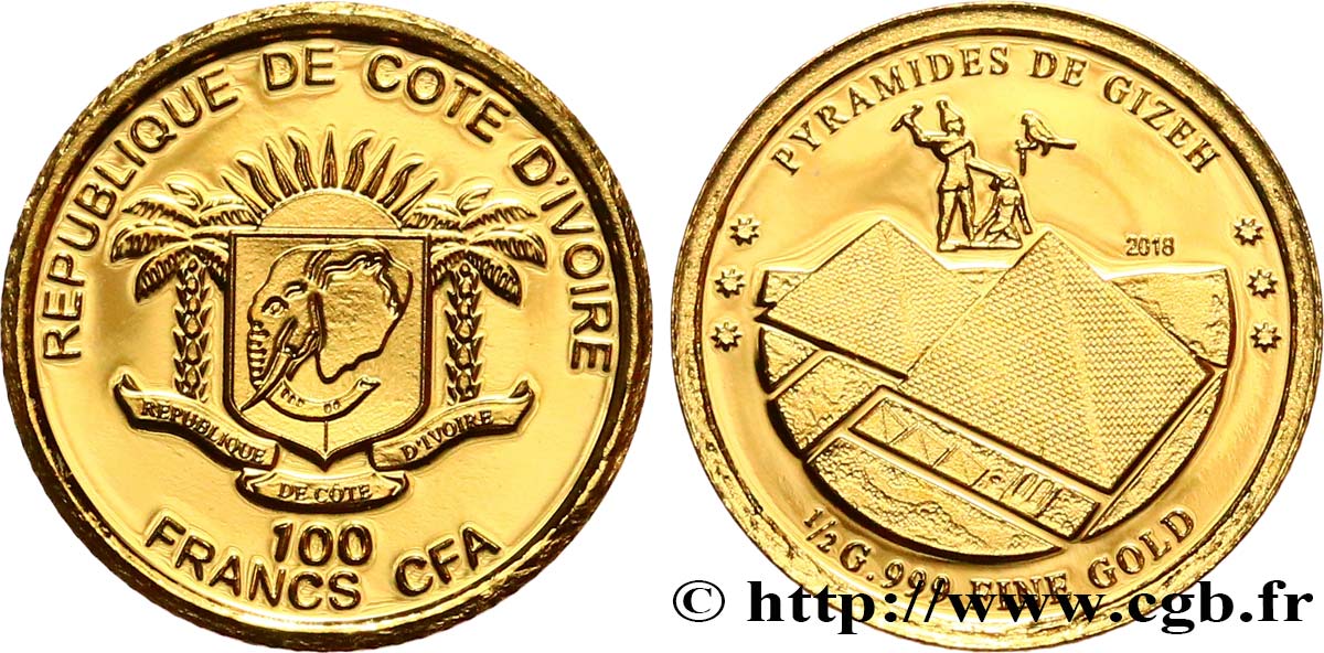 COTE D IVOIRE 100 Francs CFA Proof Pyramides de Gizeh 2018  FDC 