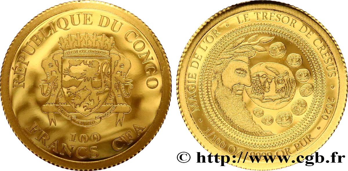 REPúBLICA DEL CONGO 100 Francs CFA Proof Magie de l’or : le trésor de Cresus 2020  FDC 