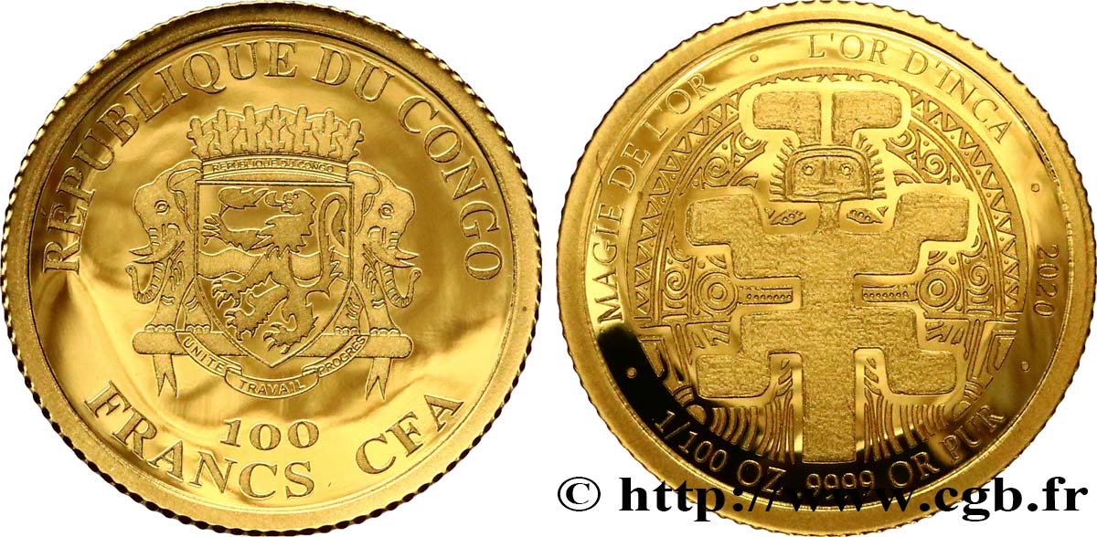 CONGO REPUBLIC 100 Francs CFA Proof Magie de l’or : l’or inca 2020  MS 