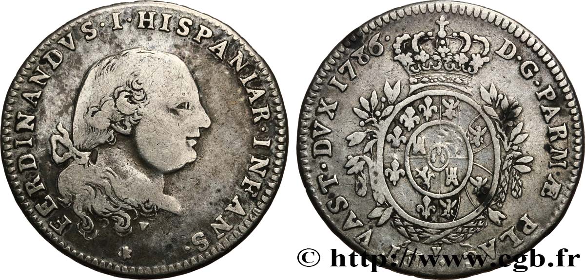 ITALY - PARMA 1/2 Ducato Ferdinand Ier de Bourbon 1786  VF 