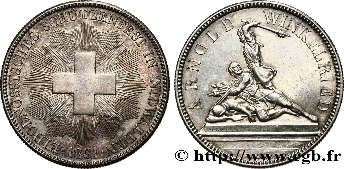 SVIZZERA  Module de 5 Francs Tir de Nidwald (Nidwalden) 1861  q.SPL 