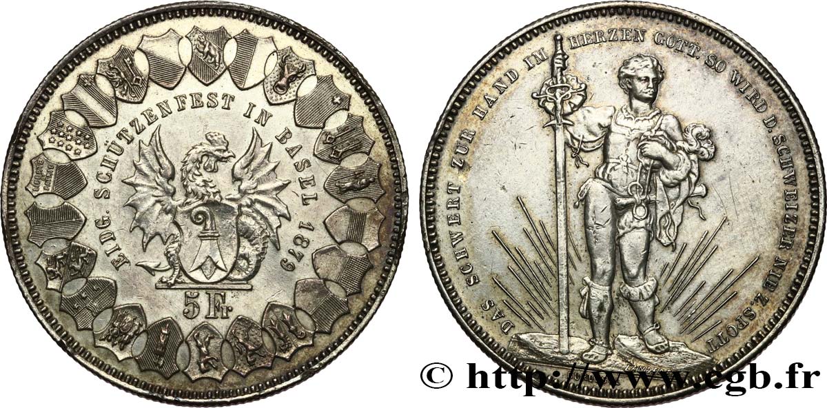 SCHWEIZ 5 Francs, monnaie de Tir, Bâle 1879  SS 