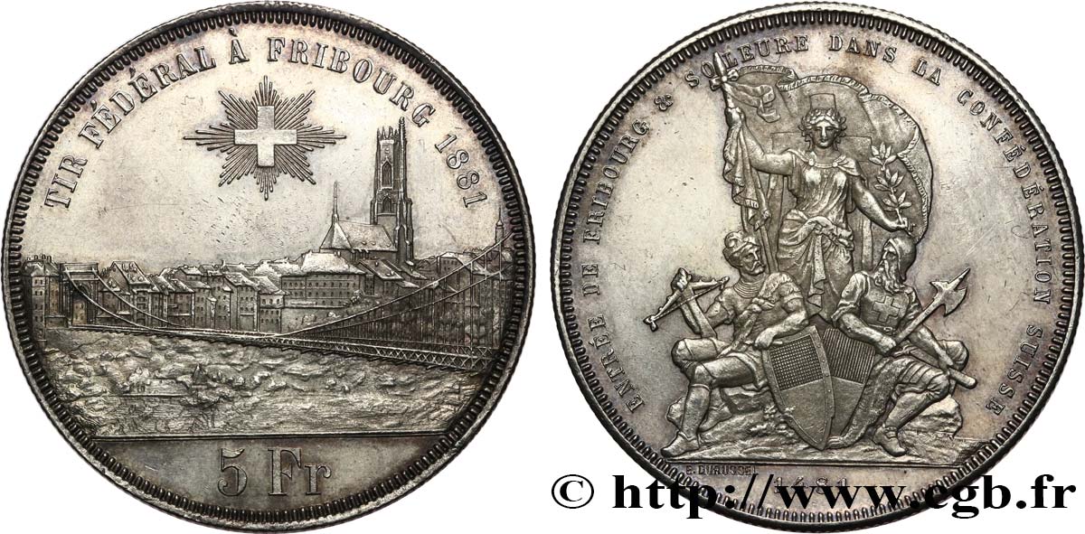SUIZA 5 Francs, monnaie de Tir, Fribourg 1881  MBC+ 