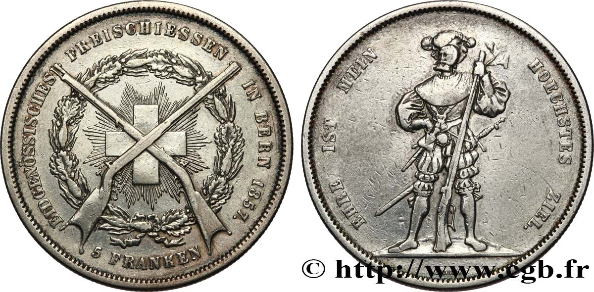 SWITZERLAND - CANTON OF BERN 5 Franken 1857  XF 