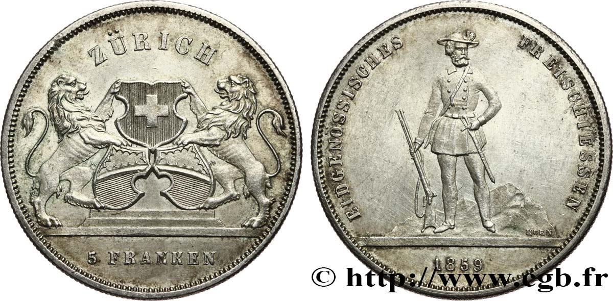 SCHWEIZ - KANTON ZÜRICH 5 Franken Tir de Zurich 1859  VZ 