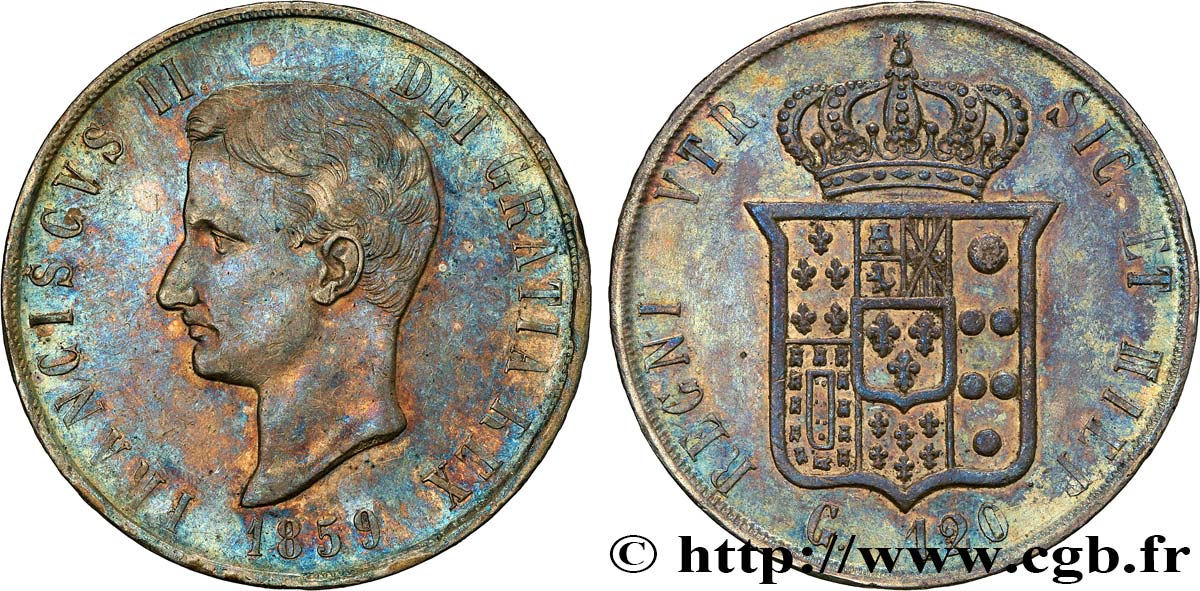 ITALIEN - KÖNIGREICH BEIDER SIZILIEN - FRANZ II. 120 Grana  1859 Naples SS 
