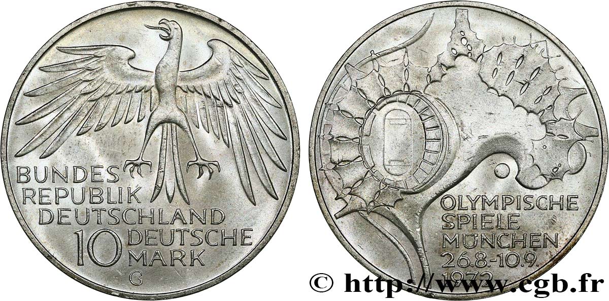 GERMANY 10 Mark XXe J.O. Munich - Stade Olympique 1972 Karlsruhe