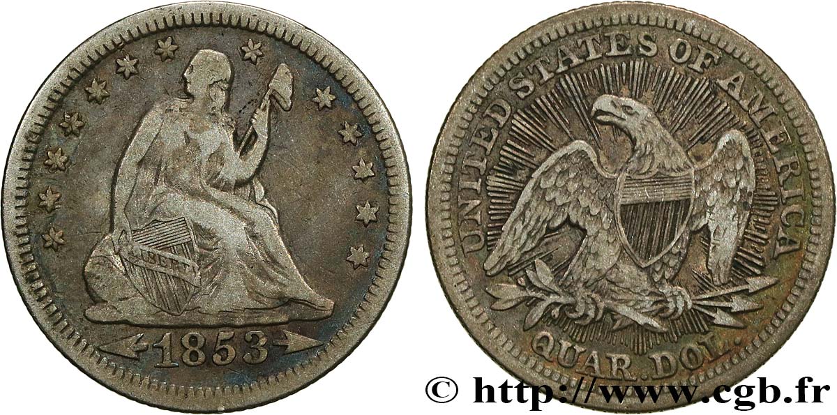 VEREINIGTE STAATEN VON AMERIKA 1/4 Dollar 1853 Philadelphie fSS 