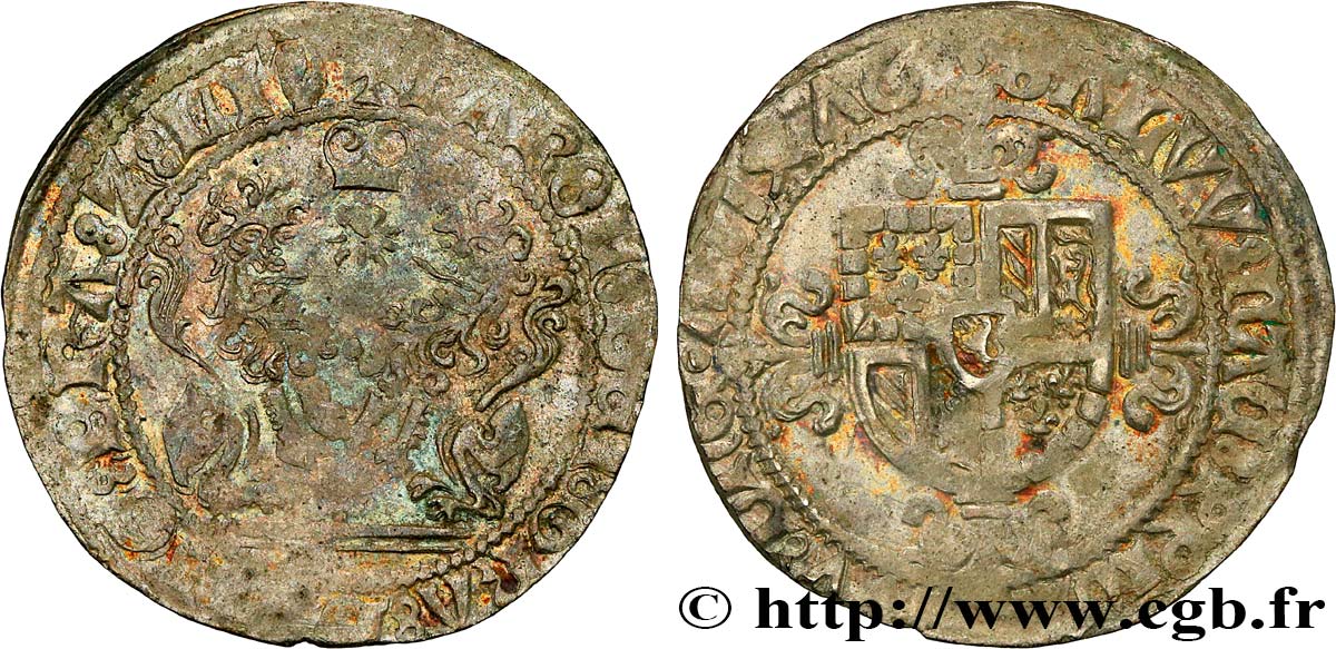 BURGUNDIAN NETHERLANDS - DUCHY OF BRABANT - CHARLES THE BOLD Double briquet 1476 Anvers XF 