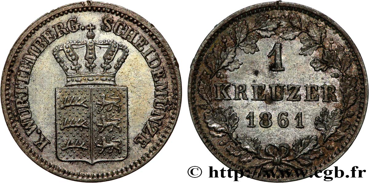 ALEMANIA - WURTEMBERG 1 Kreuzer 1861 Stuttgart EBC 