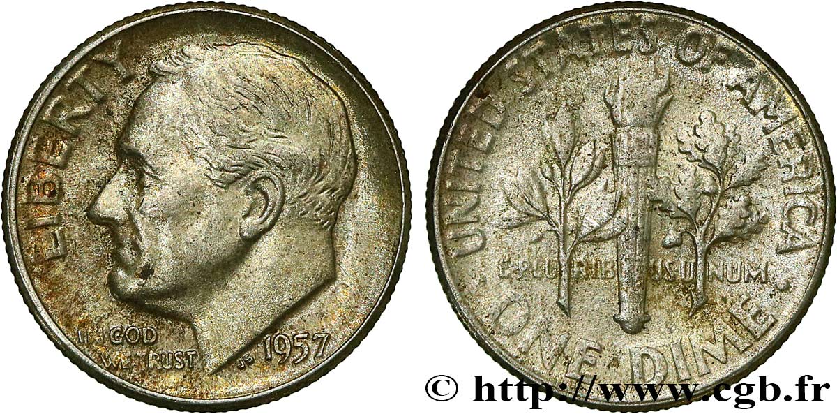 ÉTATS-UNIS D&nbsp;AMÉRIQUE 1 Dime(10 Cents) Roosevelt 1957 Philadelphie TTB 