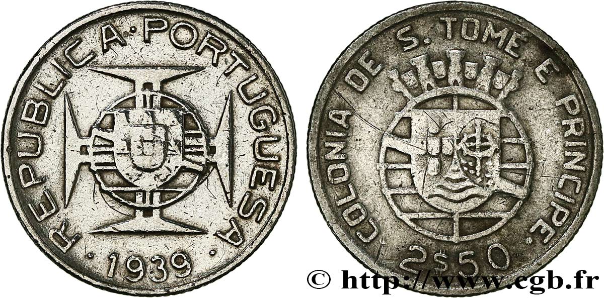 SAO TOME E PRINCIPE 2,50 Escudos colonie portugaise 1939  XF 