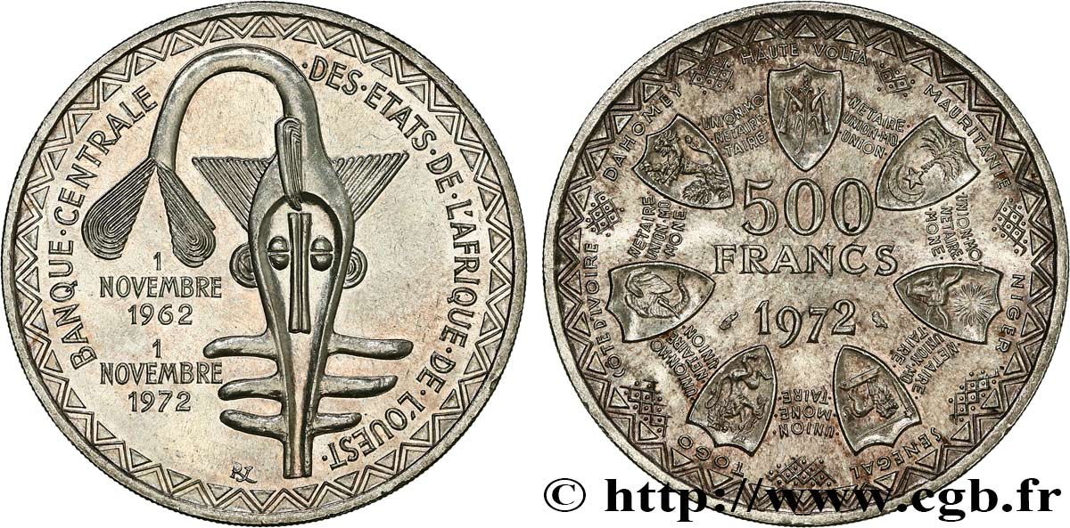 ÉTATS DE L AFRIQUE DE L OUEST (BCEAO) 500 Francs BCEAO 1972 Paris SPL 