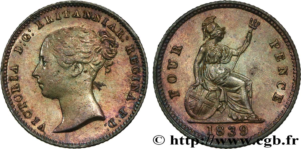 ROYAUME-UNI 4 Pence ou groat Victoria 1839 Londres TTB/SUP 