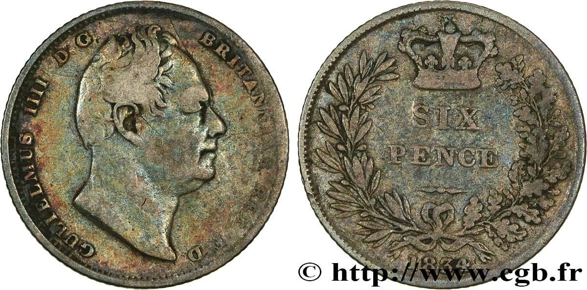 ROYAUME-UNI 6 Pence Guillaume IV 1834  TB+ 
