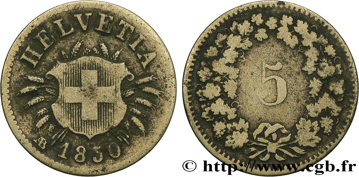 SUISSE 5 Centimes (Rappen) 1850 Strasbourg - BB TB 