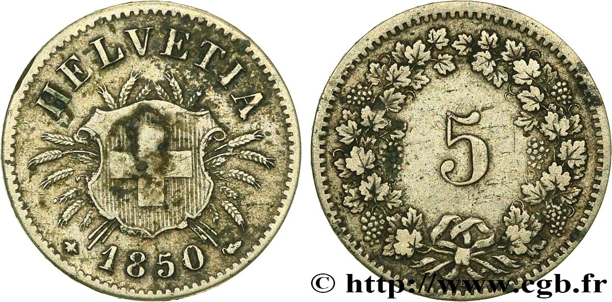 SWITZERLAND 5 Centimes (Rappen) 1850 Strasbourg - BB XF 