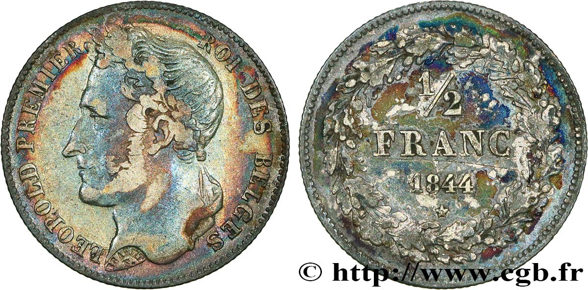 BELGIUM 1/2 Franc Léopold 1844  VF 