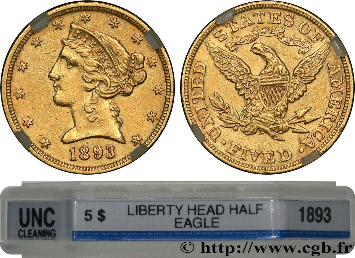 ÉTATS-UNIS D AMÉRIQUE 5 Dollars  Liberty  1893 Philadelphie FDC GENI