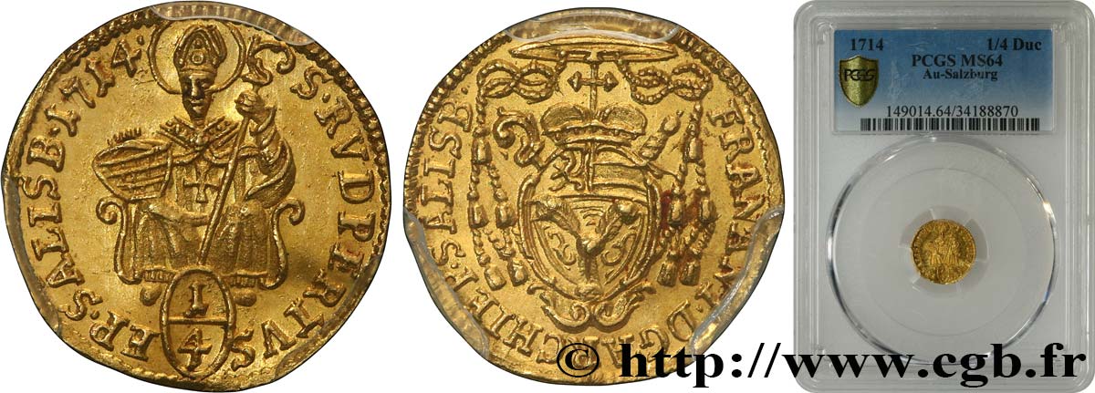 AUSTRIA - SALZBURG 1/4 Ducat Franz Anton von Harrach 1714  MS64 