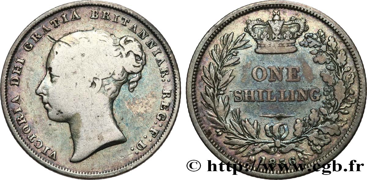 UNITED KINGDOM 1 Shilling Victoria tête jeune 1856  VF 