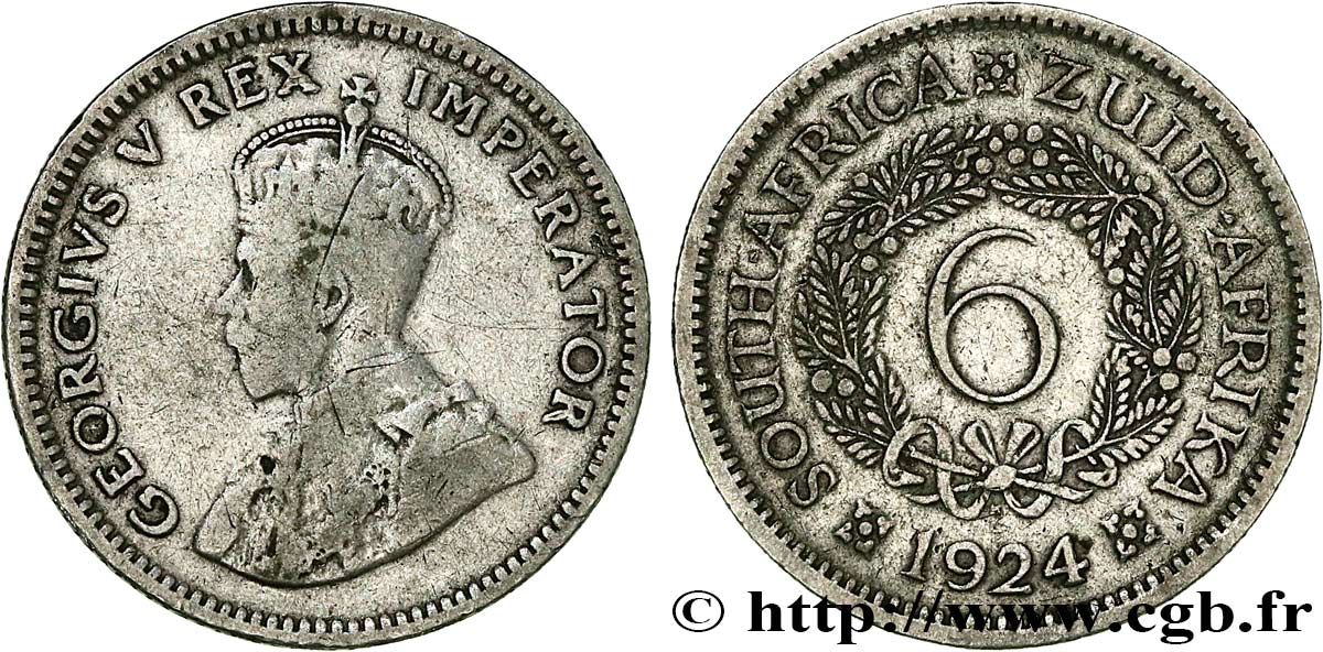 AFRIQUE DU SUD 6 Pence Georges V 1924  TB+ 