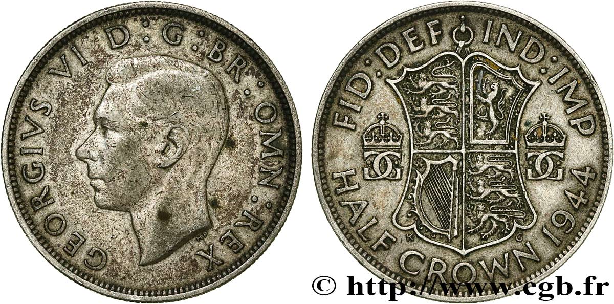 ROYAUME-UNI 1/2 Crown Georges VI 1944  TB+ 
