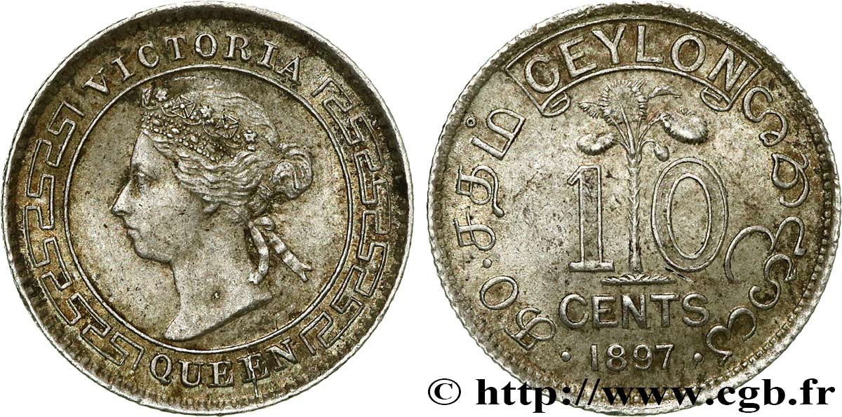 CEYLON 10 Cents Victoria 1897  SPL 