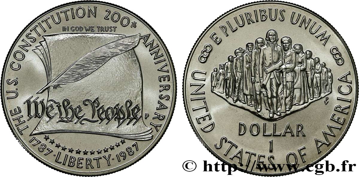 UNITED STATES OF AMERICA 1 Dollar Bicentennaire de la constitution 1987 Philadelphie MS 