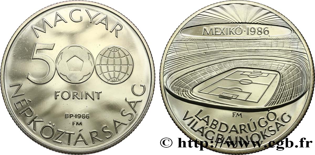 HUNGARY 500 Forint Proof Coupe du monde de football Mexique 1986 1986 Budapest MS 