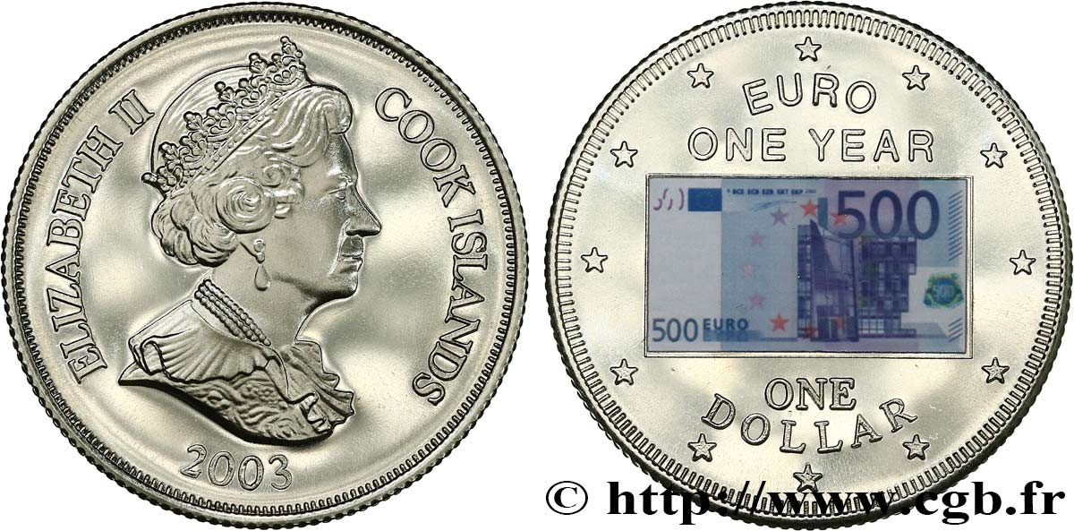 COOK INSELN 1 Dollar Proof 1er anniversaire de l’introduction de l’Euro 2003  ST 