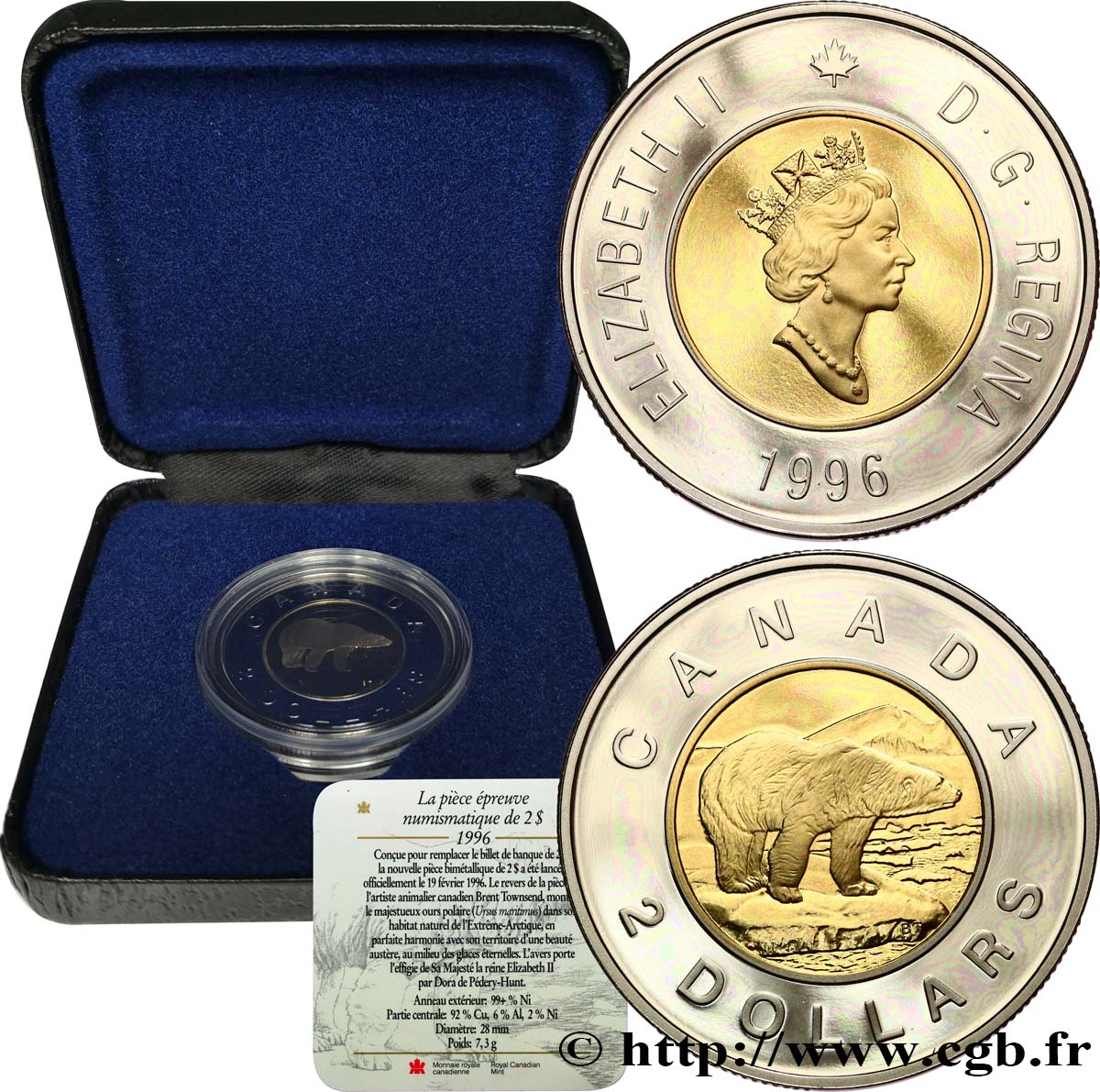 CANADA 2 Dollars Proof Elisabeth II / ours polaire 1996  MS 