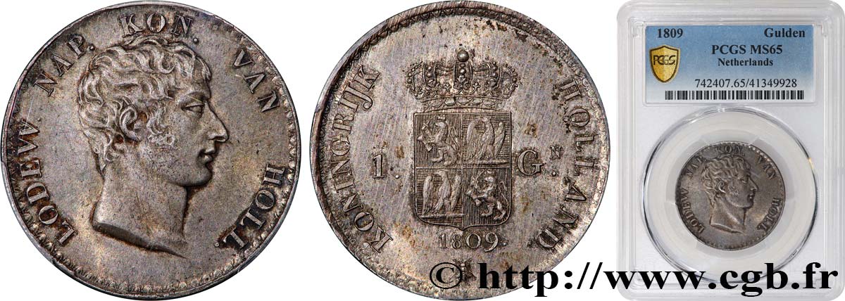 HOLLAND - KINGDOM OF HOLLAND - LOUIS NAPOLÉON 1 Gulden 1809 Utrecht FDC65 PCGS