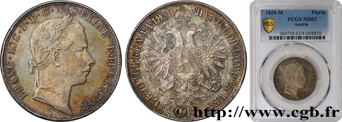 ÖSTERREICH - FRANZ Joseph I. 1 Florin  1858 Milan fST63 PCGS