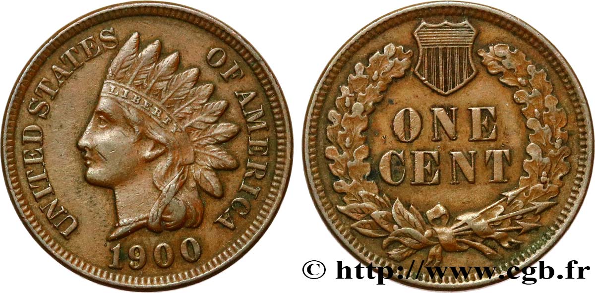 ÉTATS-UNIS D AMÉRIQUE 1 Cent tête d’indien, 3e type 1900 Philadelphie TTB 