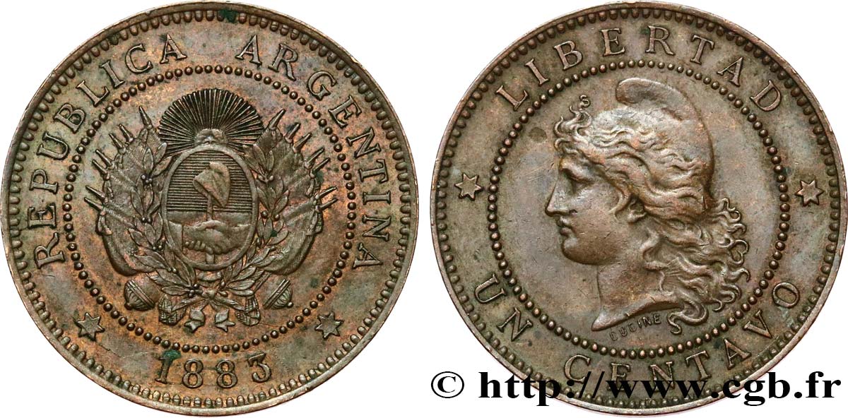 ARGENTINA 1 Centavo 1883  AU 