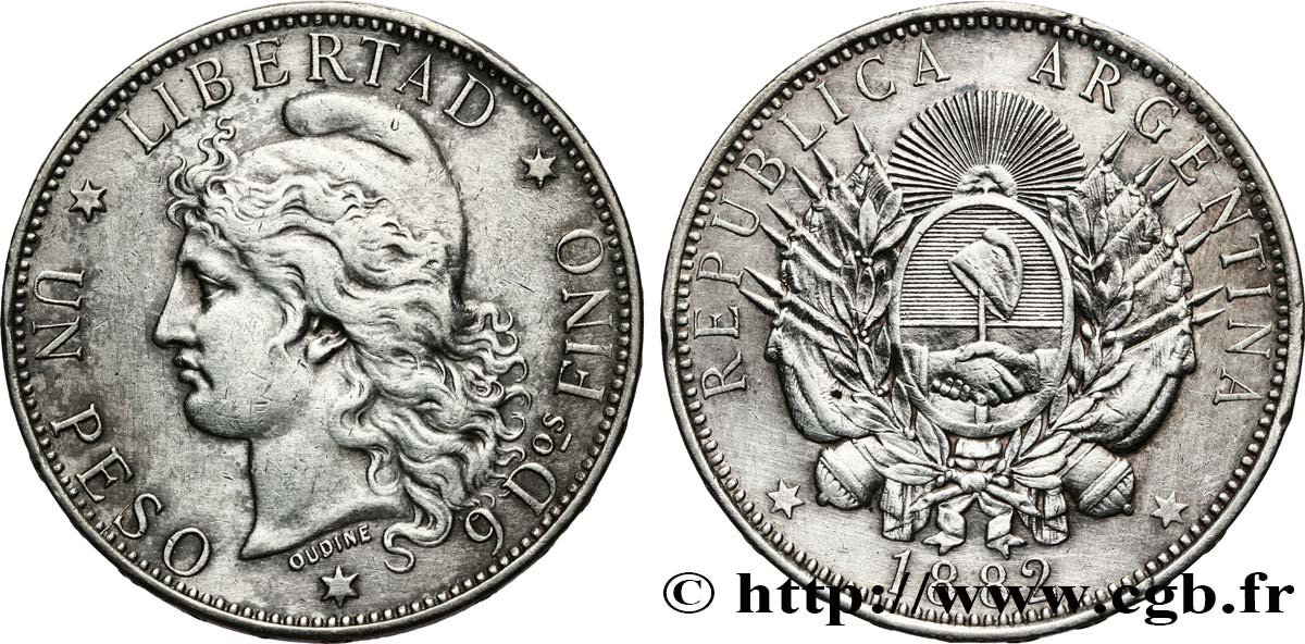 ARGENTINE - RÉPUBLIQUE ARGENTINE Peso  1882  TTB+ 