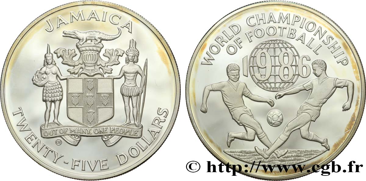 JAMAIKA 25 Dollars Proof Coupe du Monde de Football 1986 1986  fST 