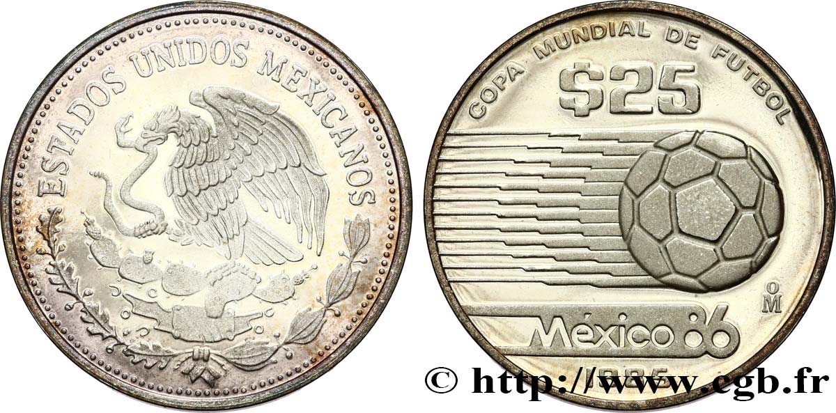 MEXICO 25 Pesos Proof coupe du Monde de football 1986 1985  MS 
