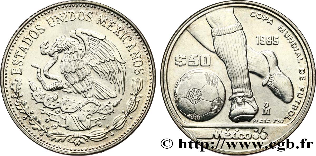 MEXICO 50 Pesos Coupe du Monde de football 1985  AU 